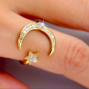 925 Stamped Rose Gold Crescent 🌙 and Star Ring